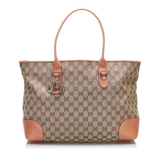 Gucci GG Heart Bit SHG-3fnCTw Canvas Brown Tote Bag