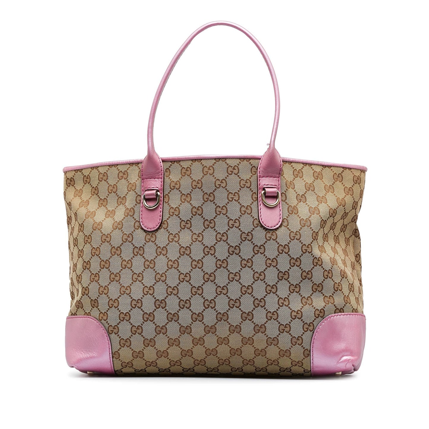 Gucci GG Heart Bit SHG-8tNWwL Canvas Calf Brown Pink Tote Bag