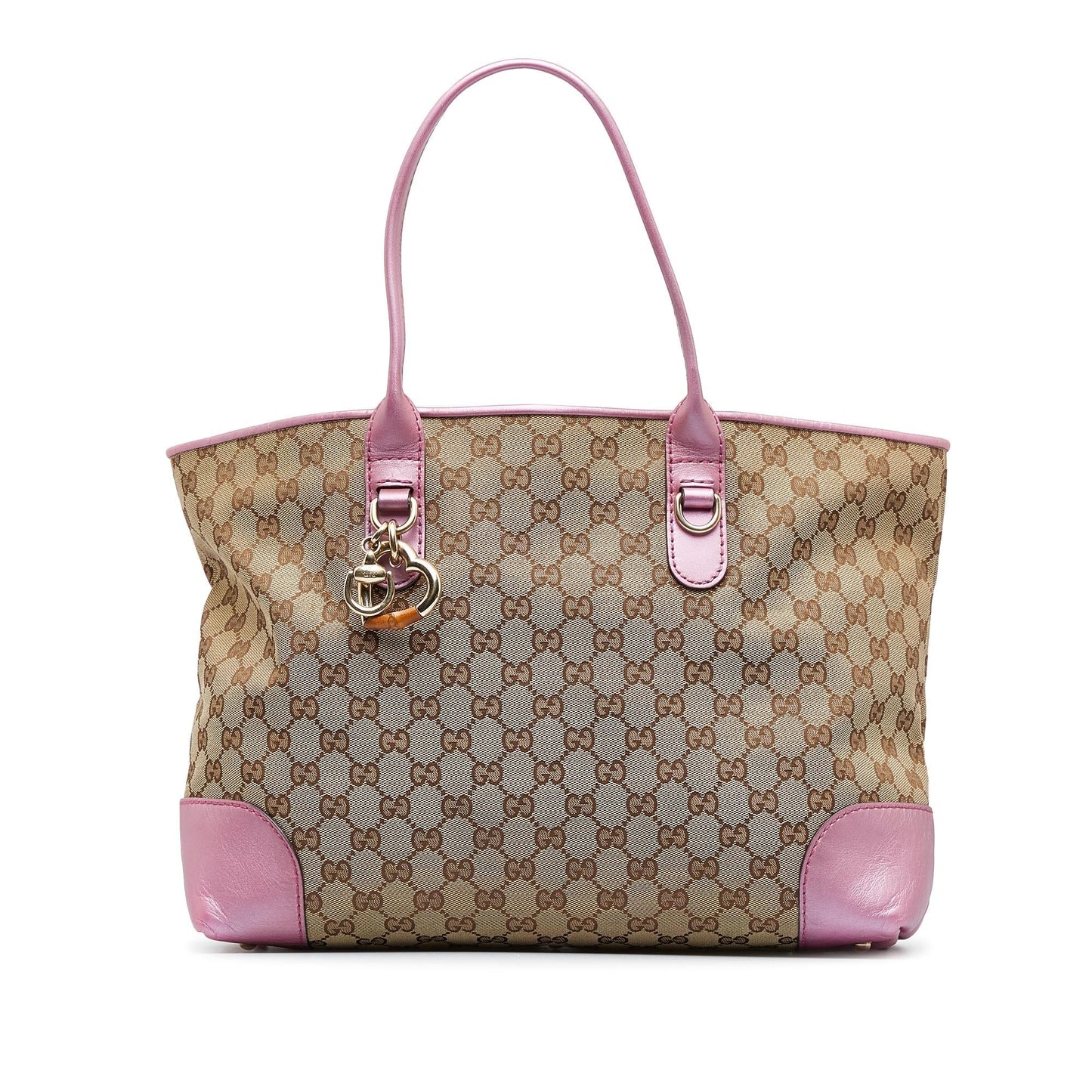 Gucci GG Heart Bit SHG-8tNWwL Canvas Calf Brown Pink Tote Bag