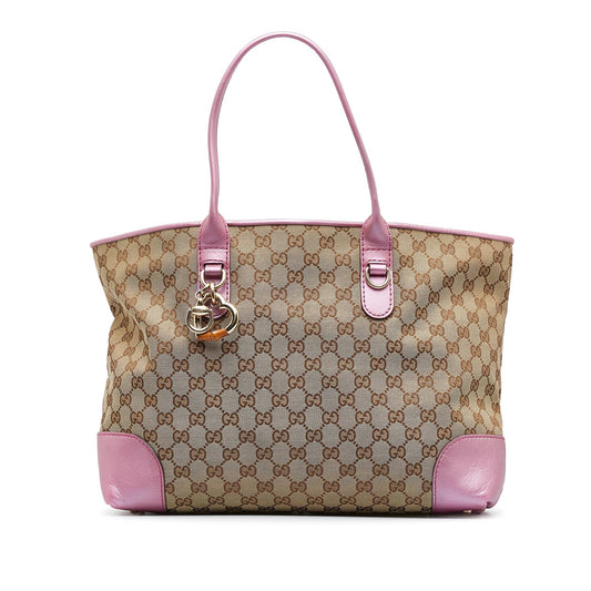 Gucci GG Heart Bit SHG-8tNWwL Canvas Calf Brown Pink Tote Bag