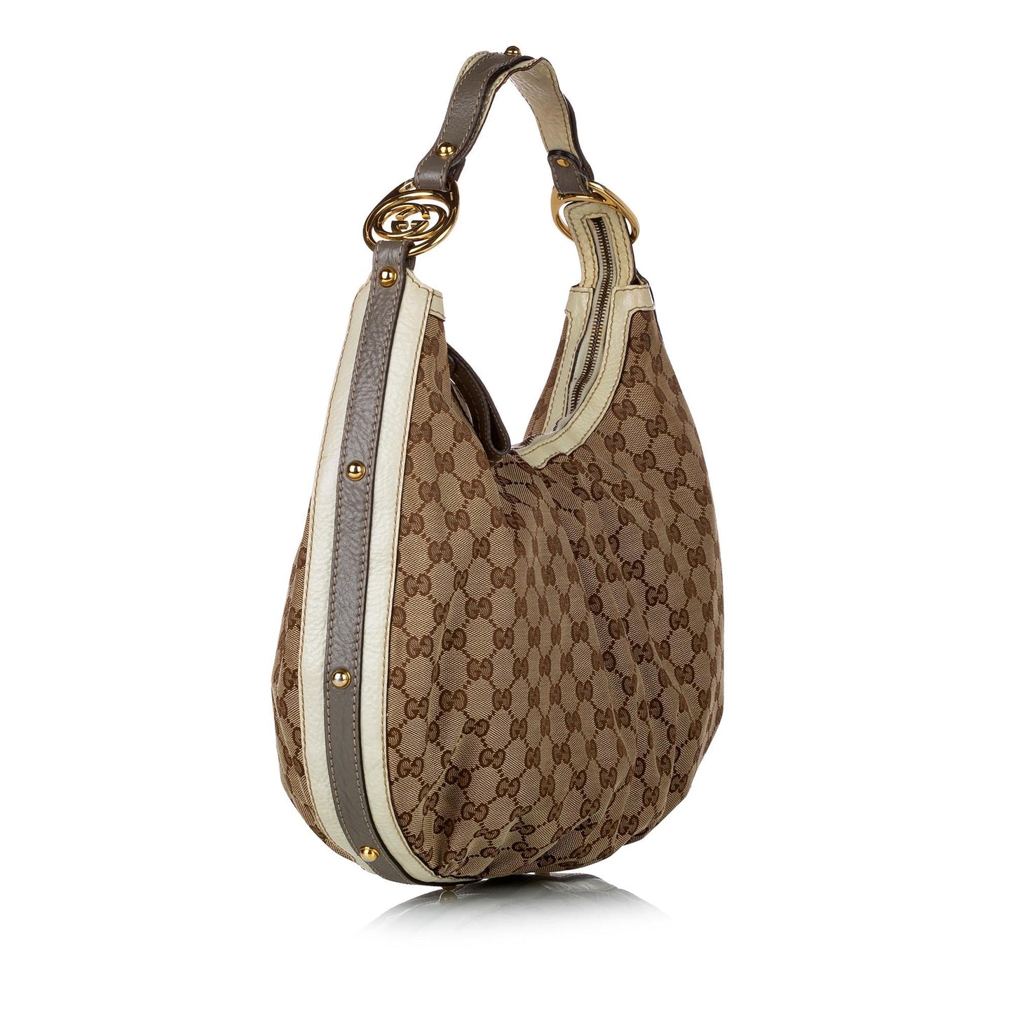 Gucci GG SHG Canvas Calf White Brown Shoulder Bag