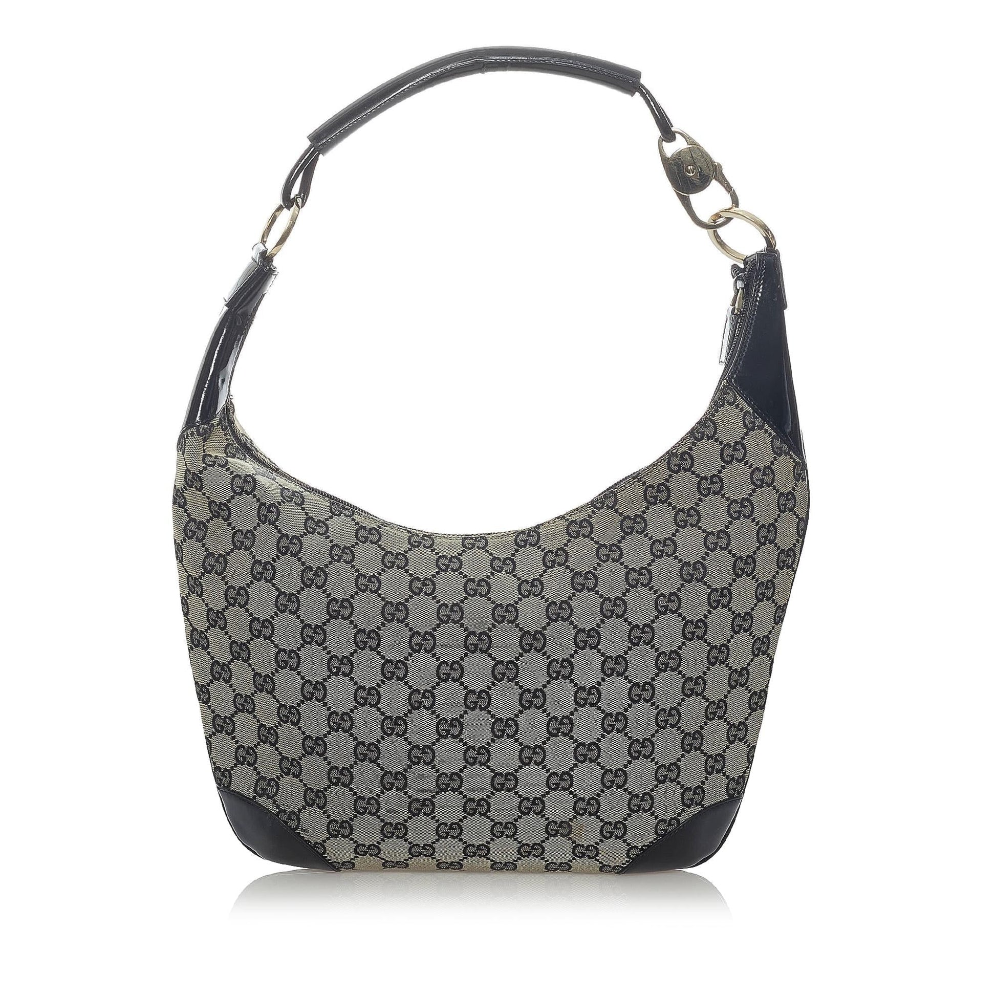 Gucci GG SHG Leather Canvas Patent Black Shoulder Bag