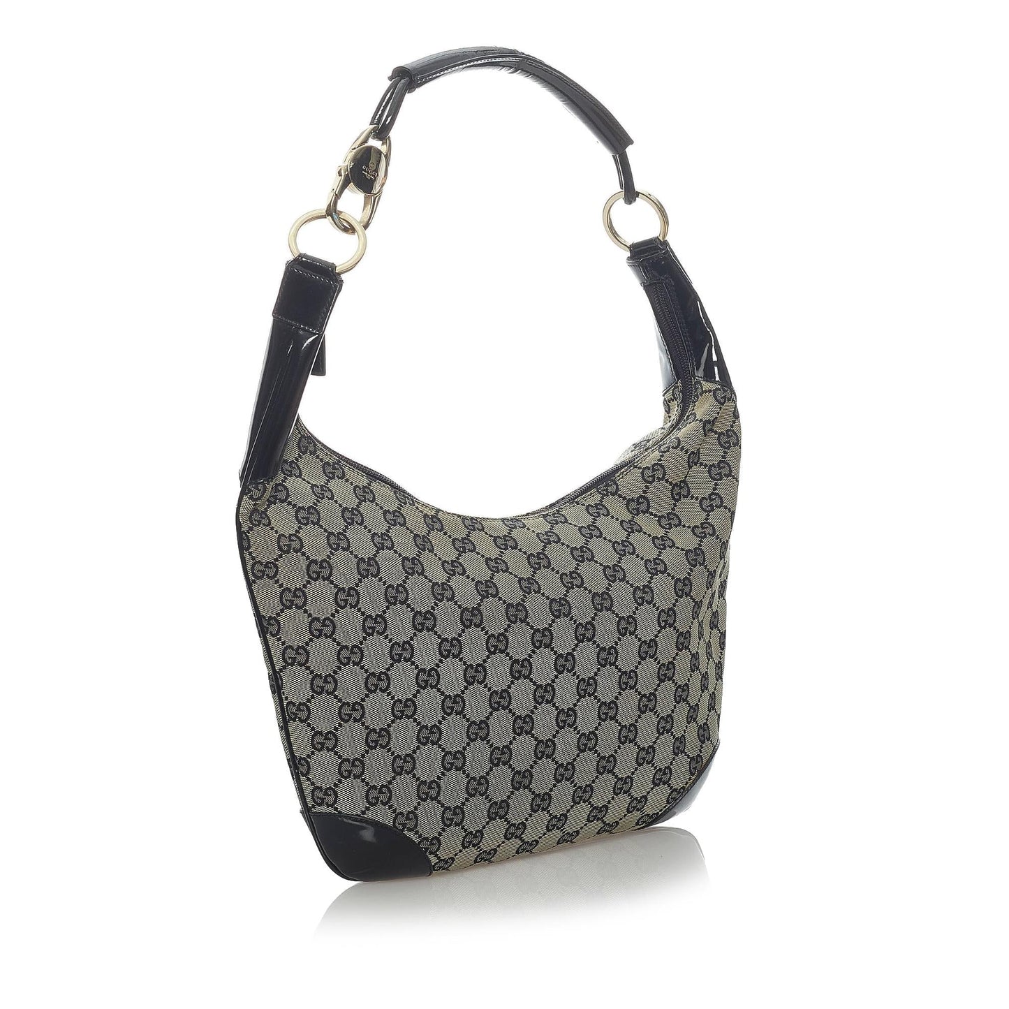 Gucci GG SHG Leather Canvas Patent Black Shoulder Bag