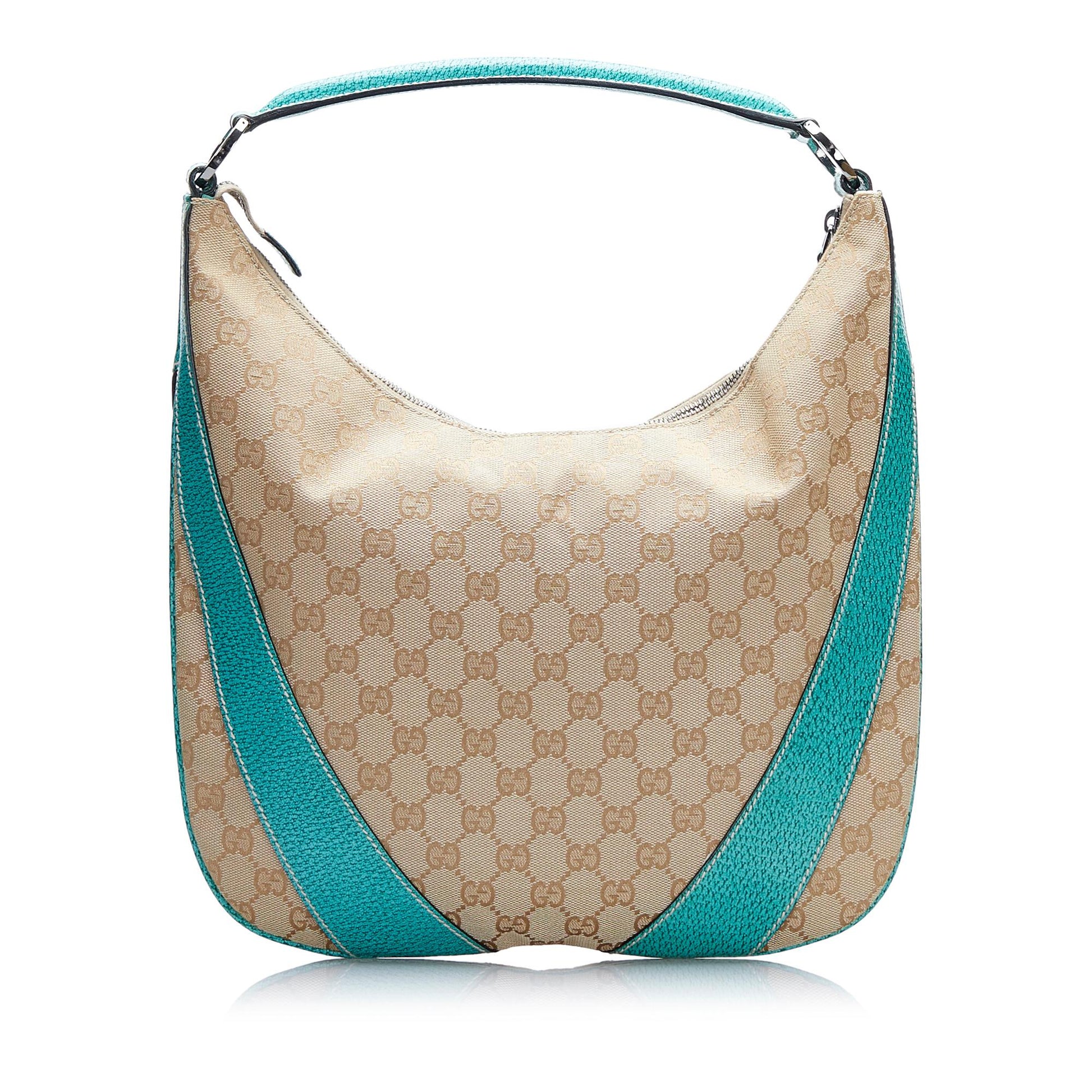 Gucci GG SHG-ValwMn Canvas Calf Brown Green Shoulder Bag