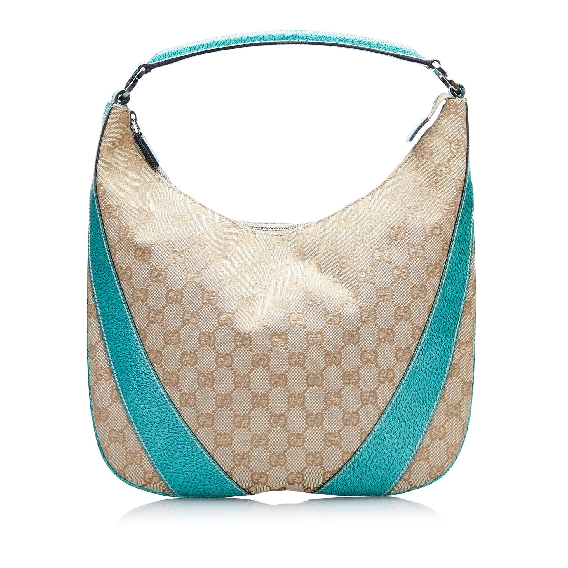 Gucci GG SHG-ValwMn Canvas Calf Brown Green Shoulder Bag