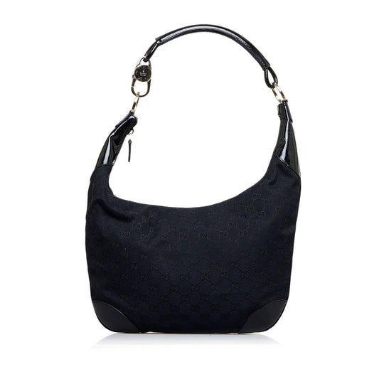 Gucci GG SHG-UShTD8 Leather Canvas Patent Black Shoulder Bag