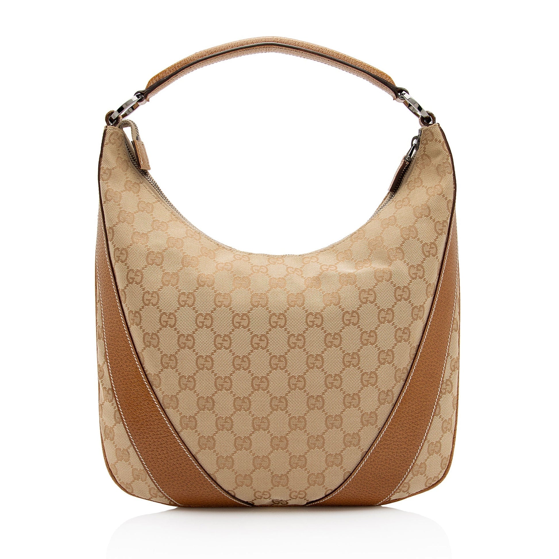 Gucci GG SHF-6yWFBi Leather Canvas Brown Beige Shoulder Bag