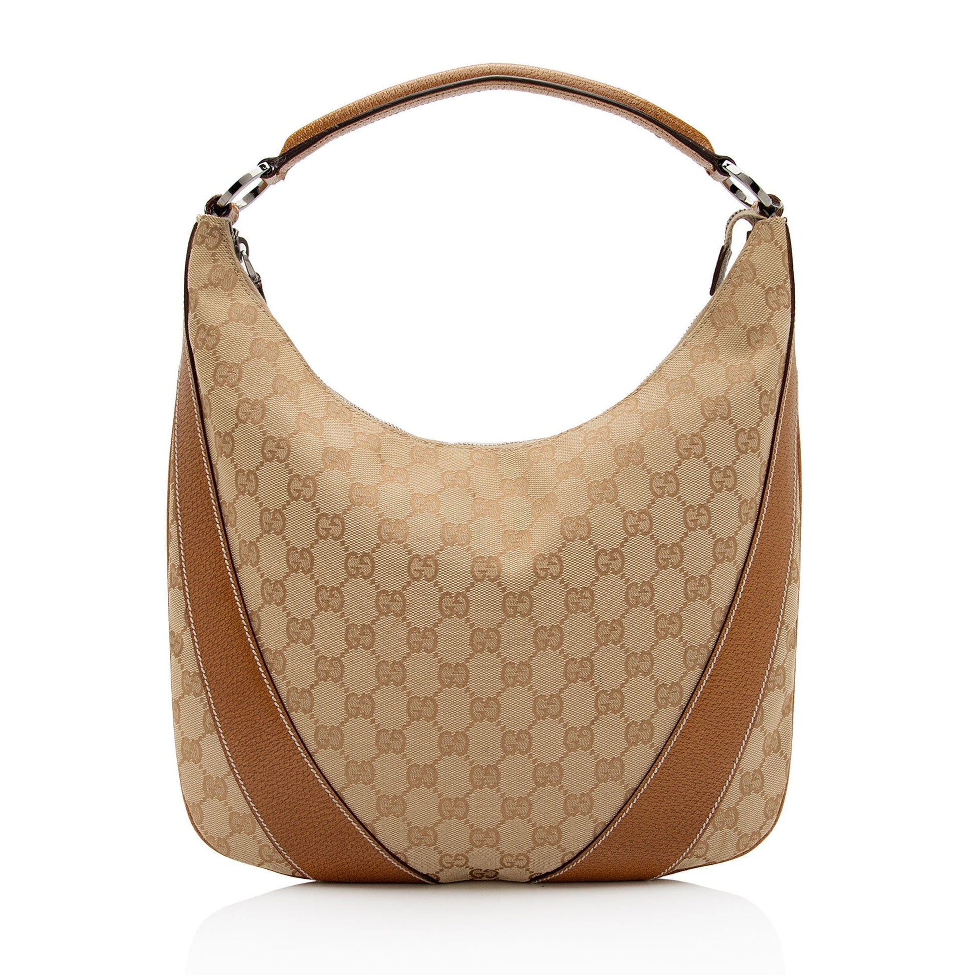 Gucci GG SHF-6yWFBi Leather Canvas Brown Beige Shoulder Bag