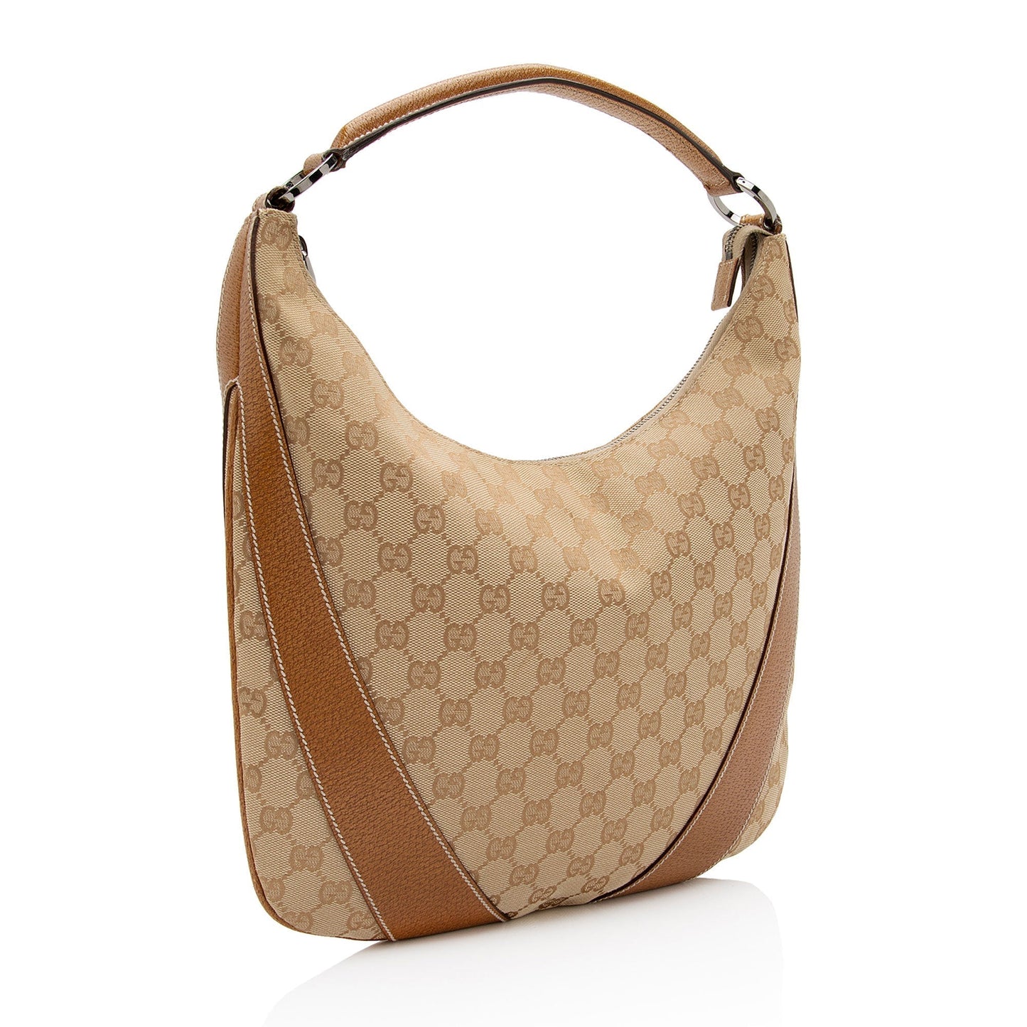 Gucci GG SHF-6yWFBi Leather Canvas Brown Beige Shoulder Bag