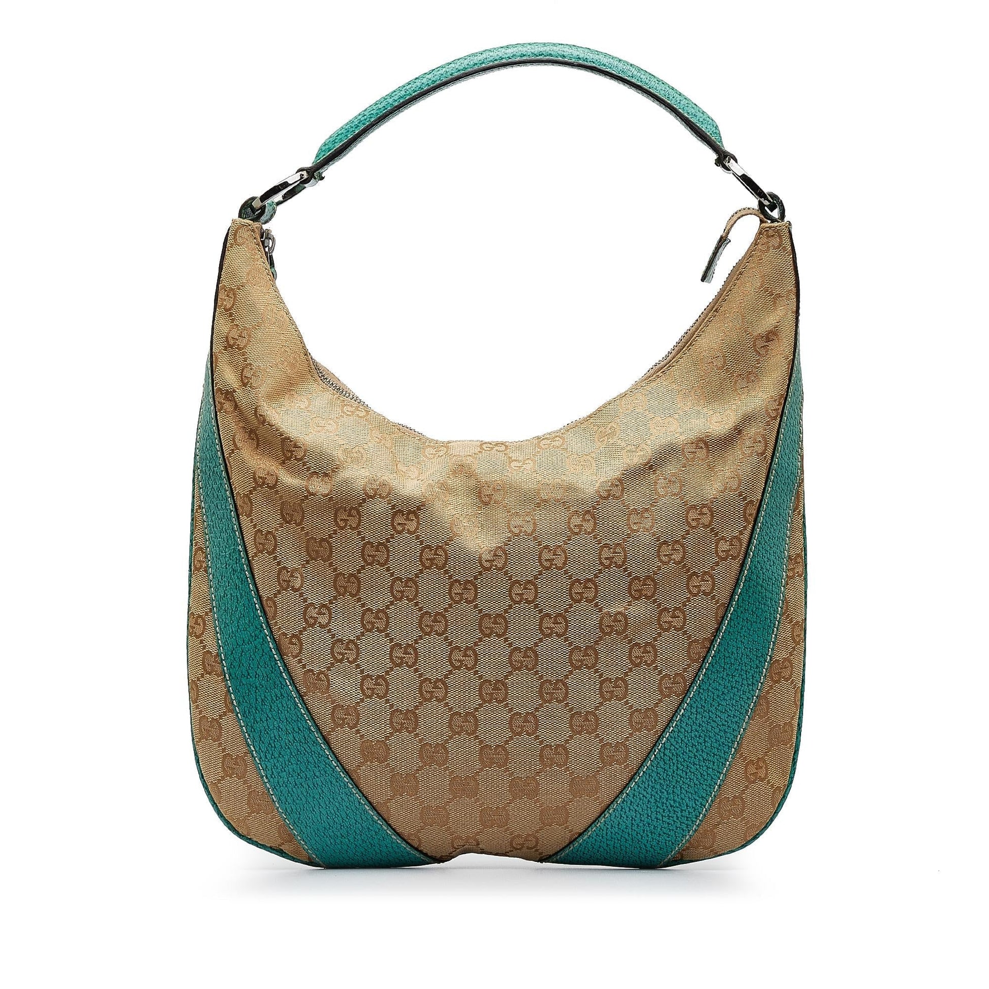 Gucci GG SHG-ISh30v Canvas Calf Brown Green Shoulder Bag