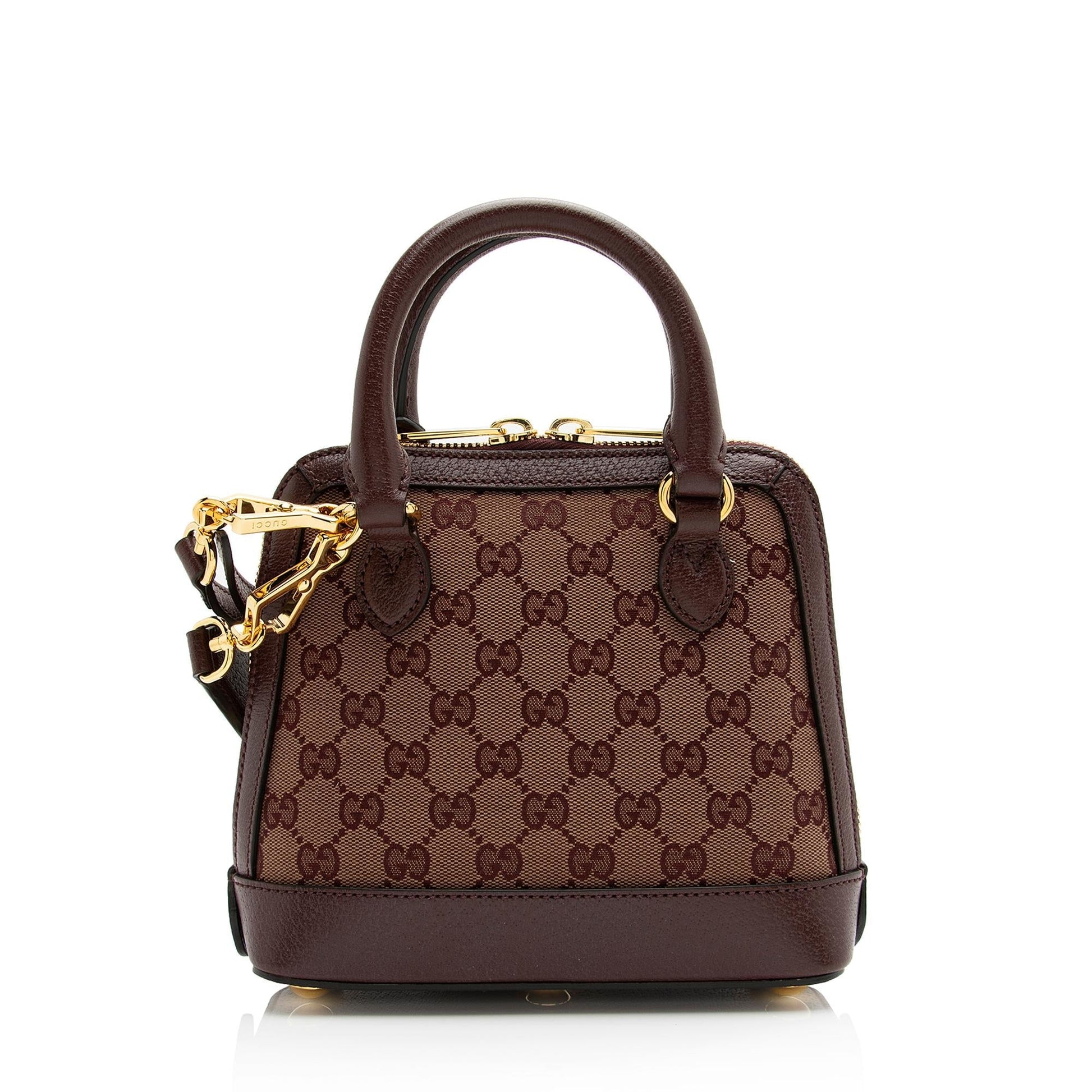 Gucci GG Horsebit Top Handle SHF Leather Canvas Nylon Red Satchel Bag