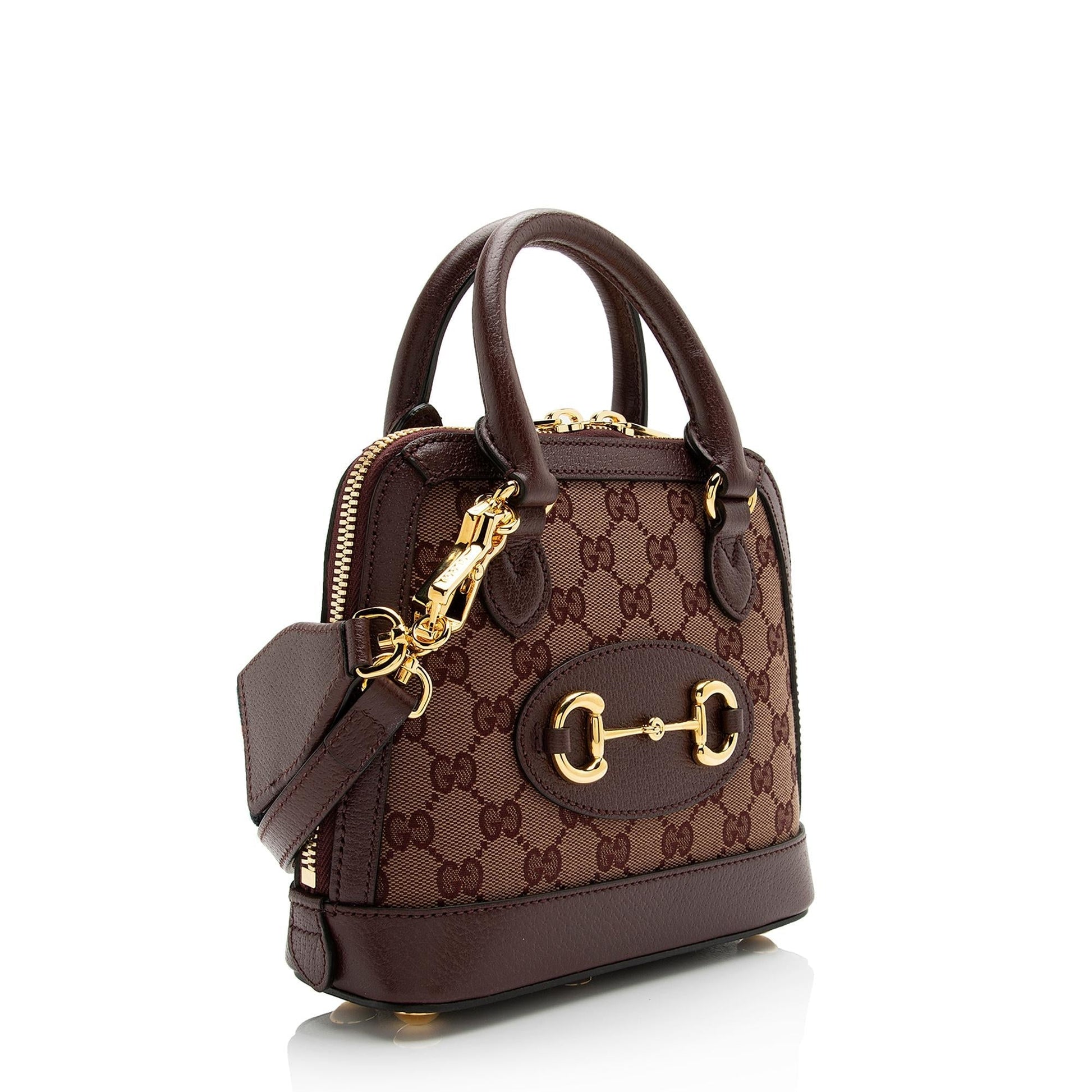 Gucci GG Horsebit Top Handle SHF Leather Canvas Nylon Red Satchel Bag