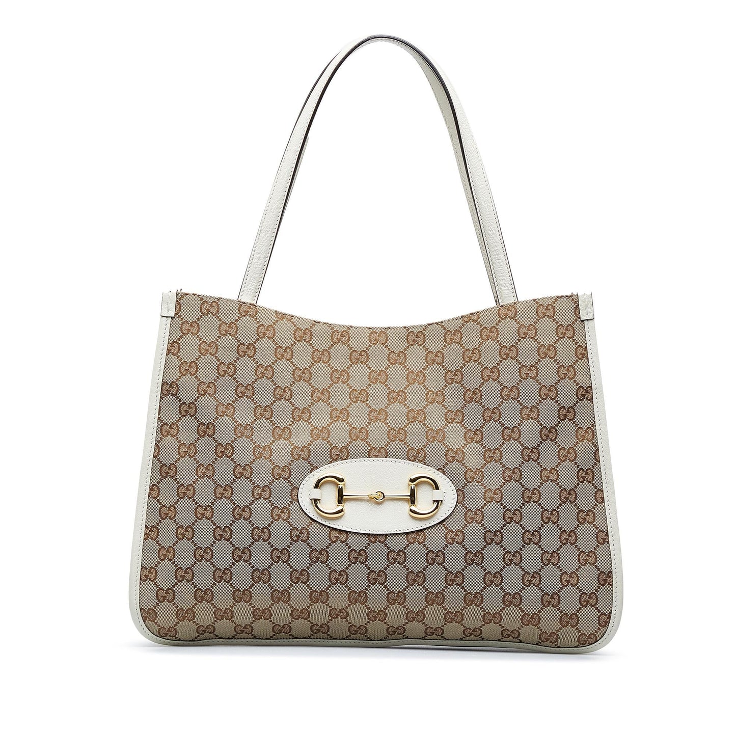 Gucci GG Horsebit SHG-vcIr3M Canvas Calf White Brown Tote Bag