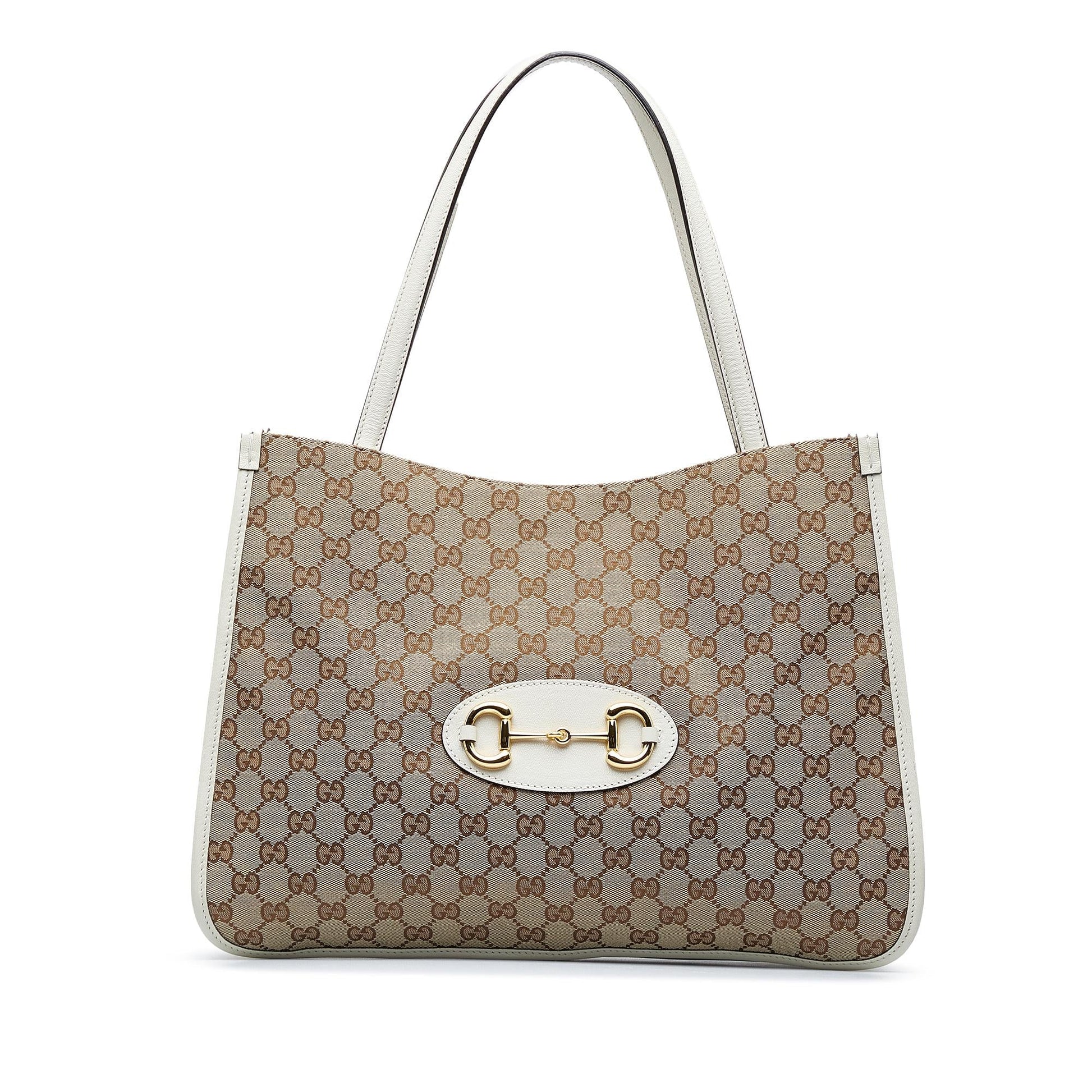 Gucci GG Horsebit SHG-vcIr3M Canvas Calf White Brown Tote Bag