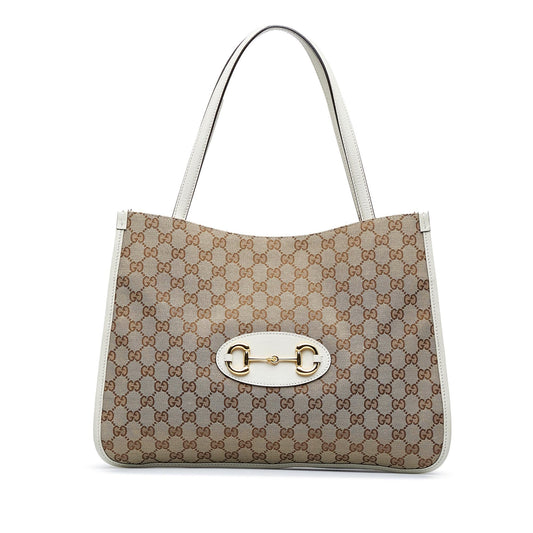 Gucci GG Horsebit SHG-vcIr3M Canvas Calf White Brown Tote Bag