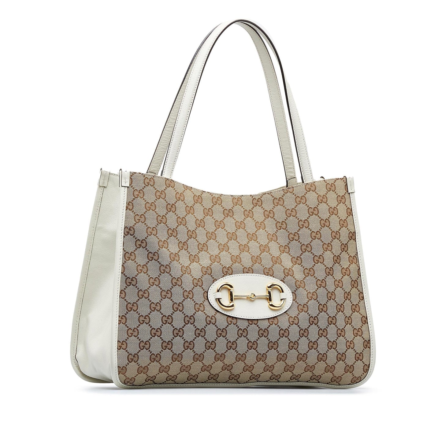 Gucci GG Horsebit SHG-vcIr3M Canvas Calf White Brown Tote Bag