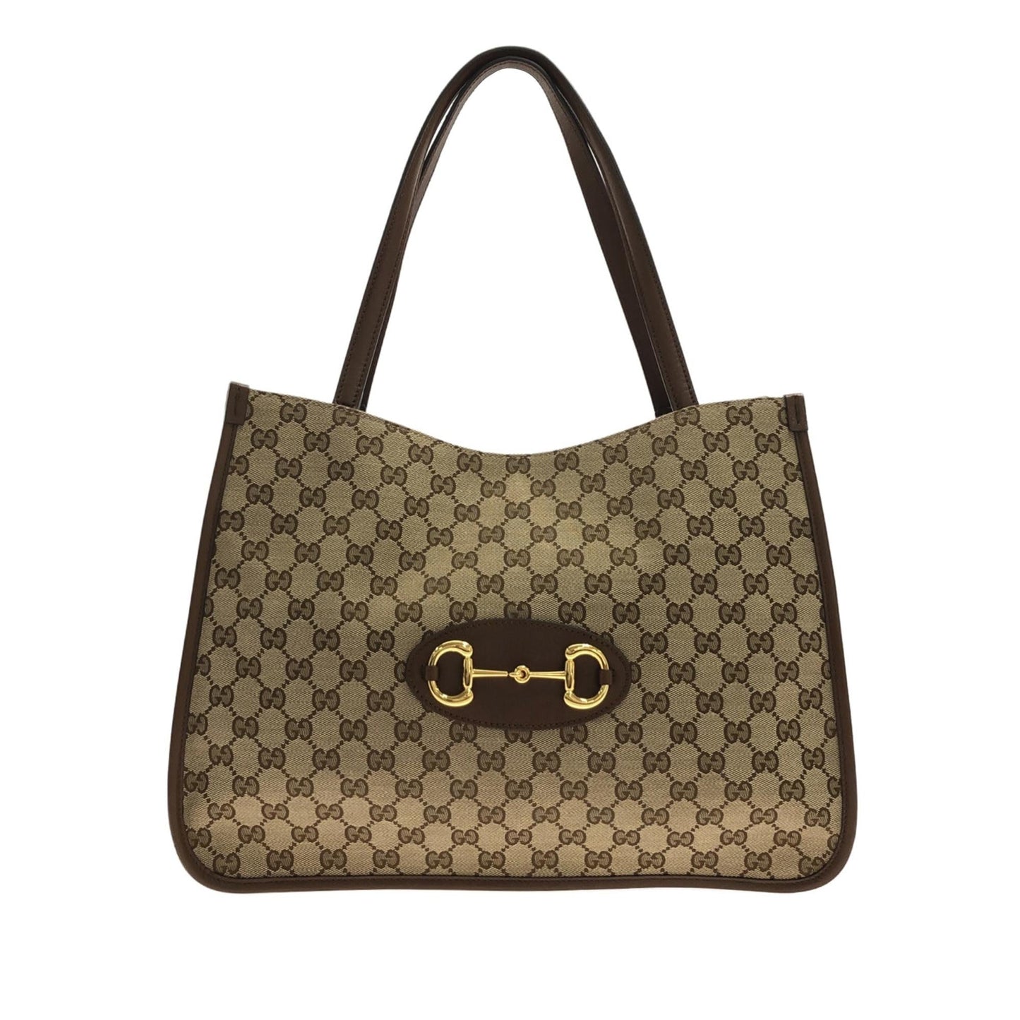 Gucci GG Horsebit SHG-f3BOeU Canvas Calf Brown Tote Bag