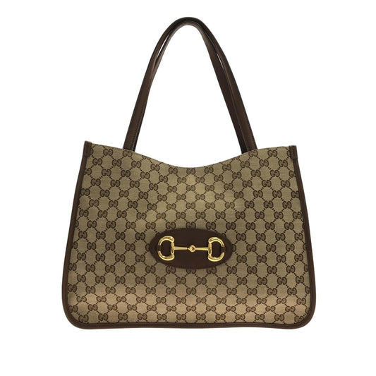 Gucci GG Horsebit SHG-f3BOeU Canvas Calf Brown Tote Bag