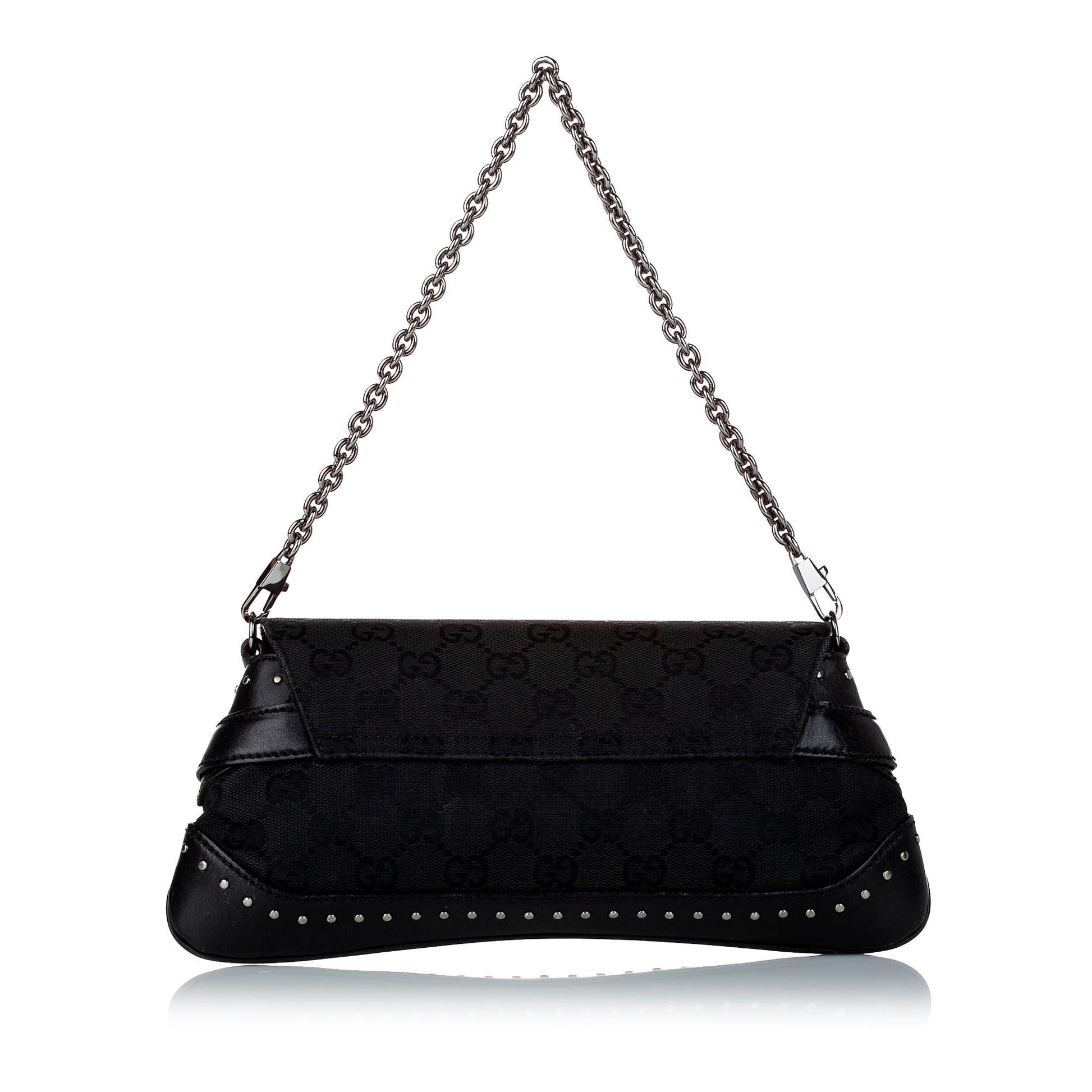 Gucci GG Horsebit Baguette SHG-uZLe9a Canvas Black Chain Handbag