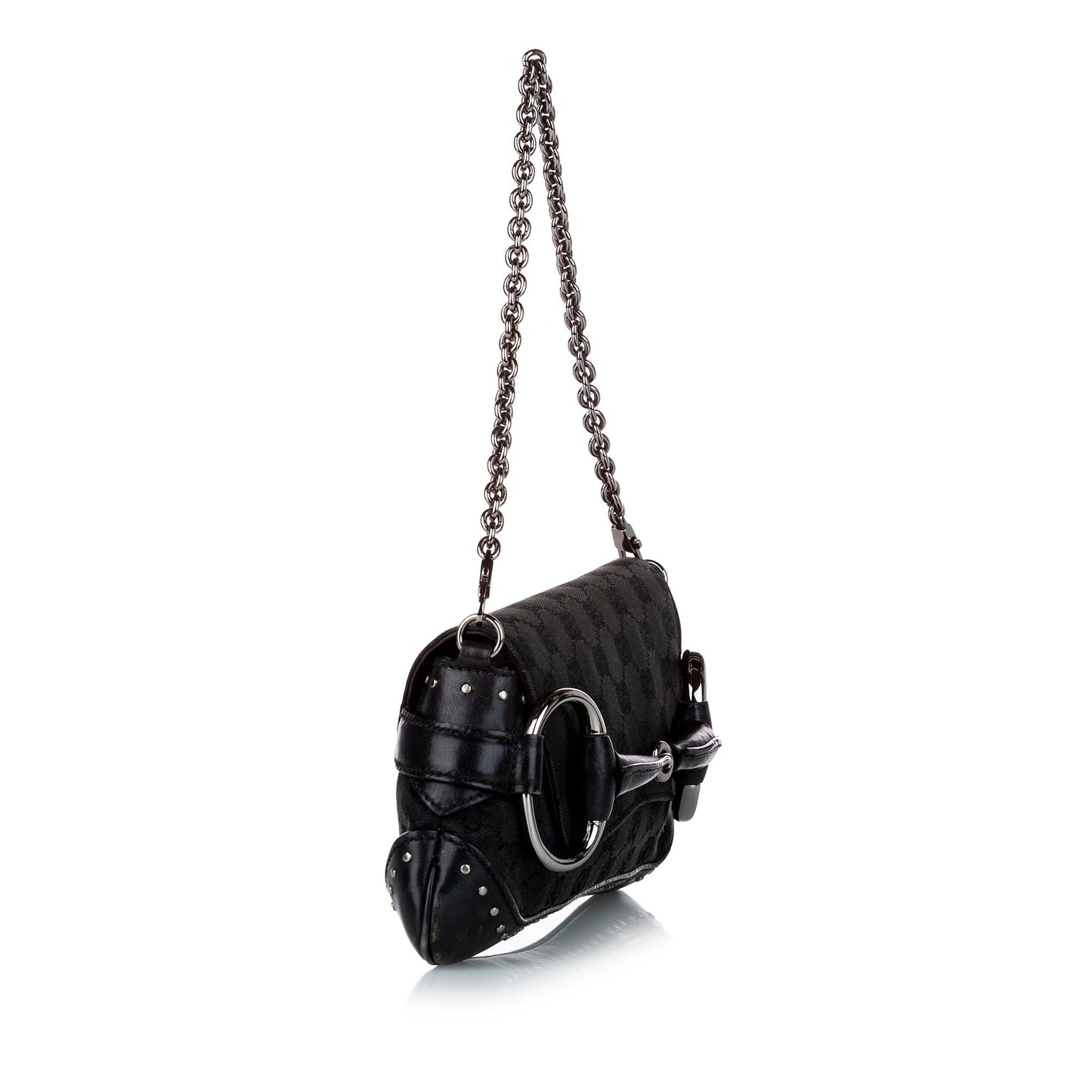 Gucci GG Horsebit Baguette SHG-uZLe9a Canvas Black Chain Handbag