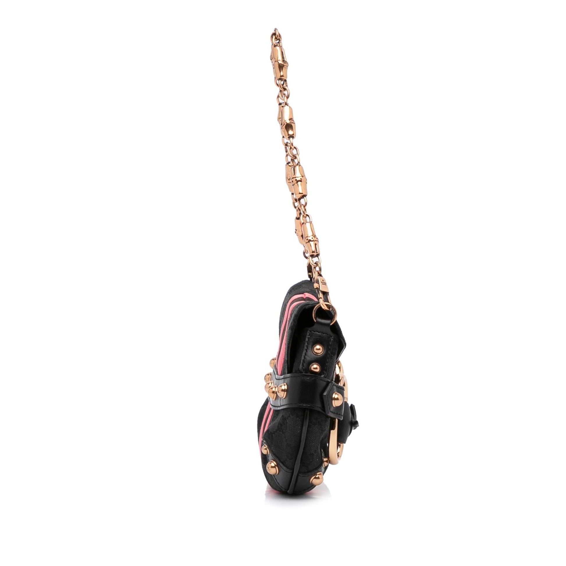 Gucci GG Horsebit Baguette SHG-FcwgFl Canvas Black Pink Chain Handbag