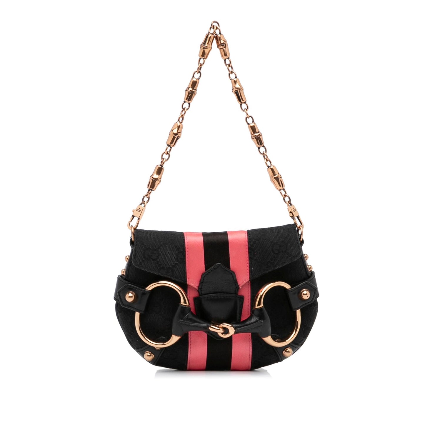 Gucci GG Horsebit Baguette SHG-FcwgFl Canvas Black Pink Chain Handbag