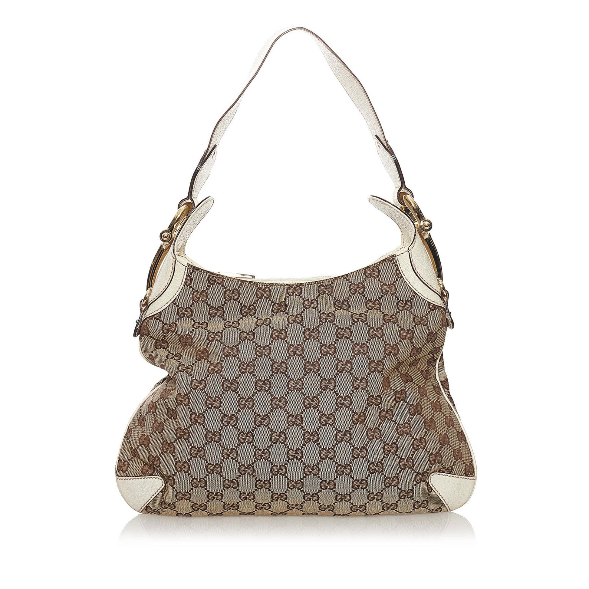 Gucci GG Horsebit Creole SHG-mPeq9s Canvas Calf White Brown Shoulder Bag
