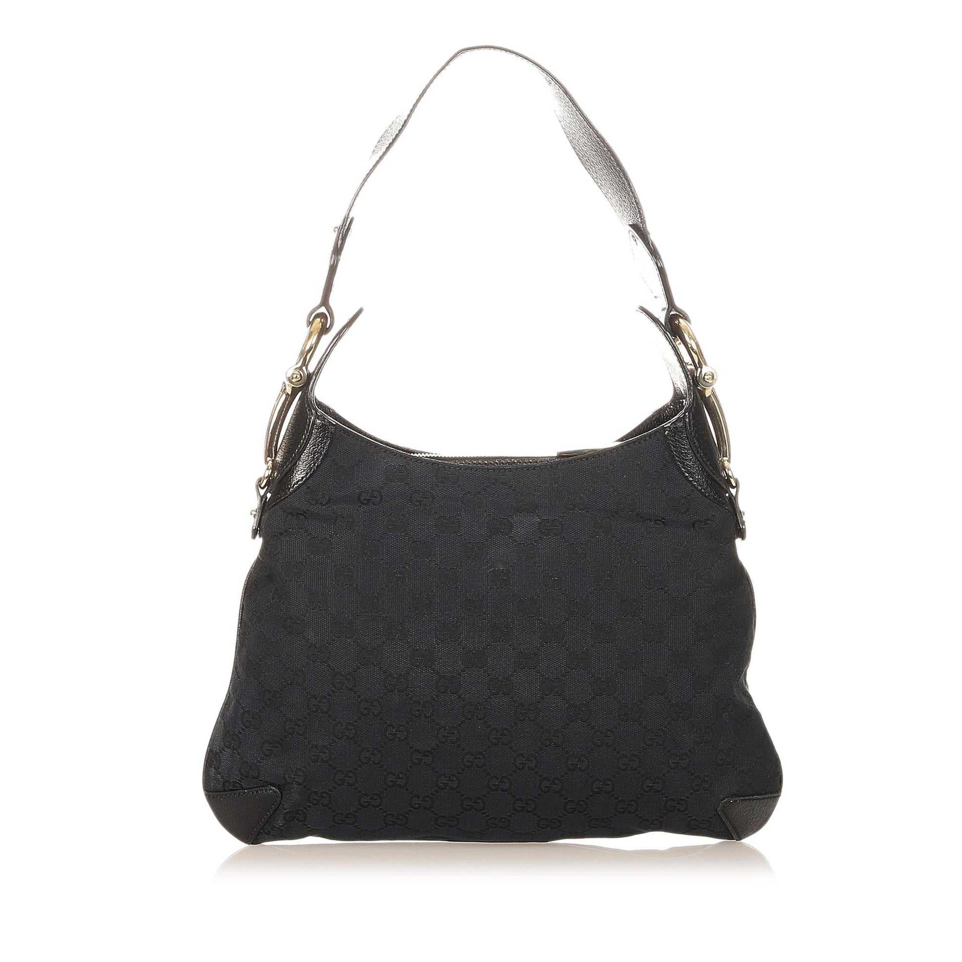 Gucci GG Horsebit Creole SHG Canvas Black Shoulder Bag