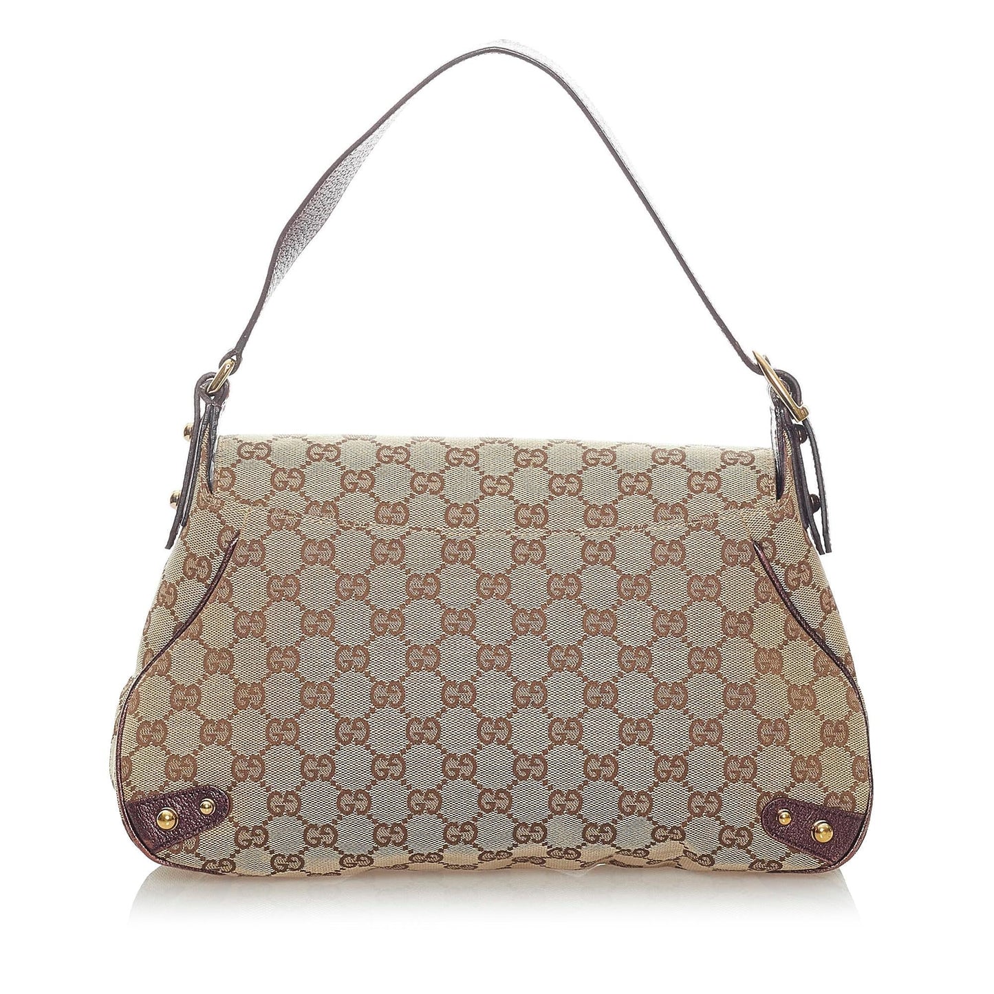 Gucci GG Horsebit SHG Canvas Calf Brown Satchel Bag