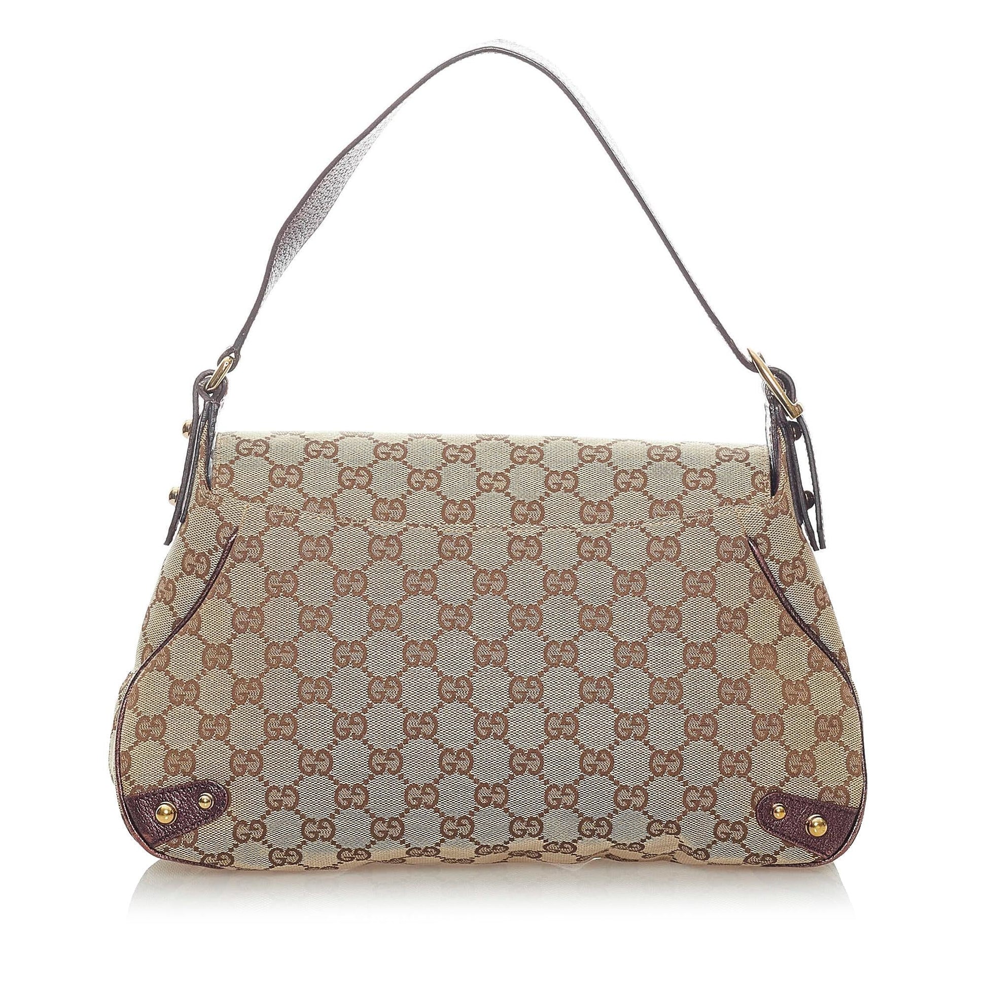 Gucci GG Horsebit SHG Canvas Calf Brown Satchel Bag