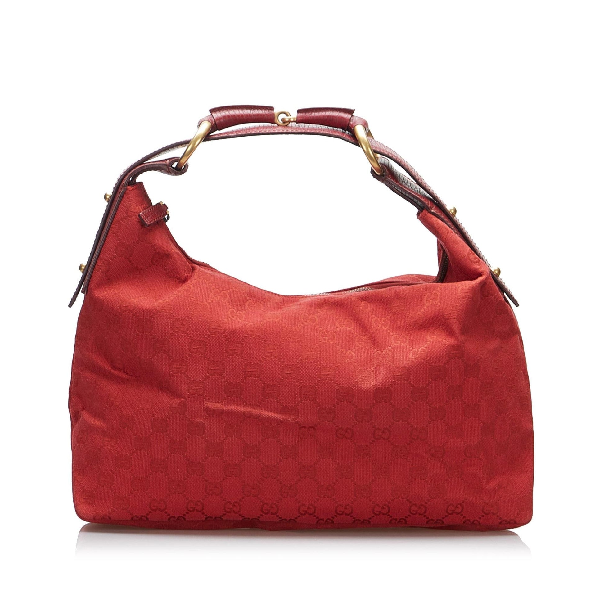Gucci GG Horsebit SHG-bSt1gy Canvas Red Satchel Bag