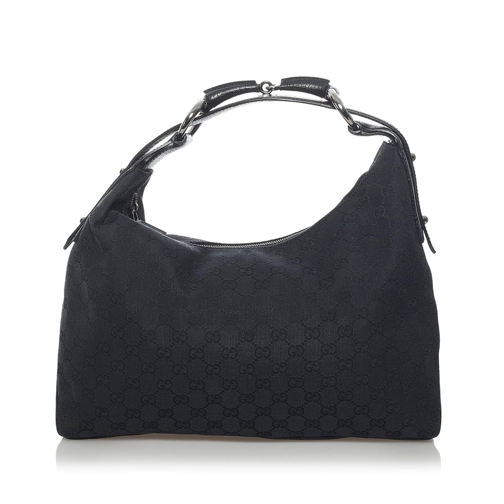 Gucci GG Horsebit SHG Canvas Calf Black Shoulder Bag