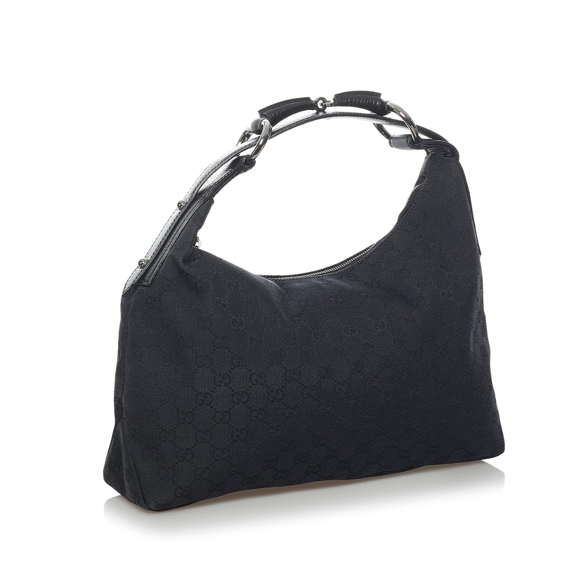 Gucci GG Horsebit SHG Canvas Calf Black Shoulder Bag