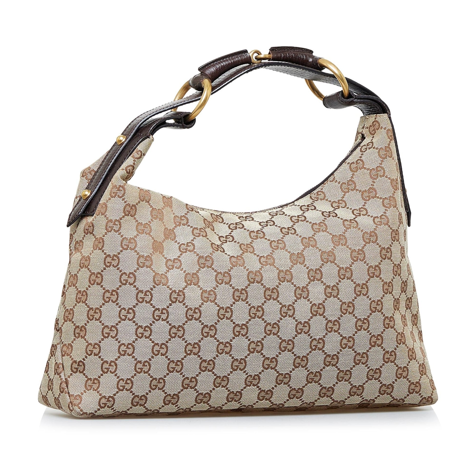 Gucci GG Horsebit SHG-PLy3yh Canvas Calf Brown Shoulder Bag