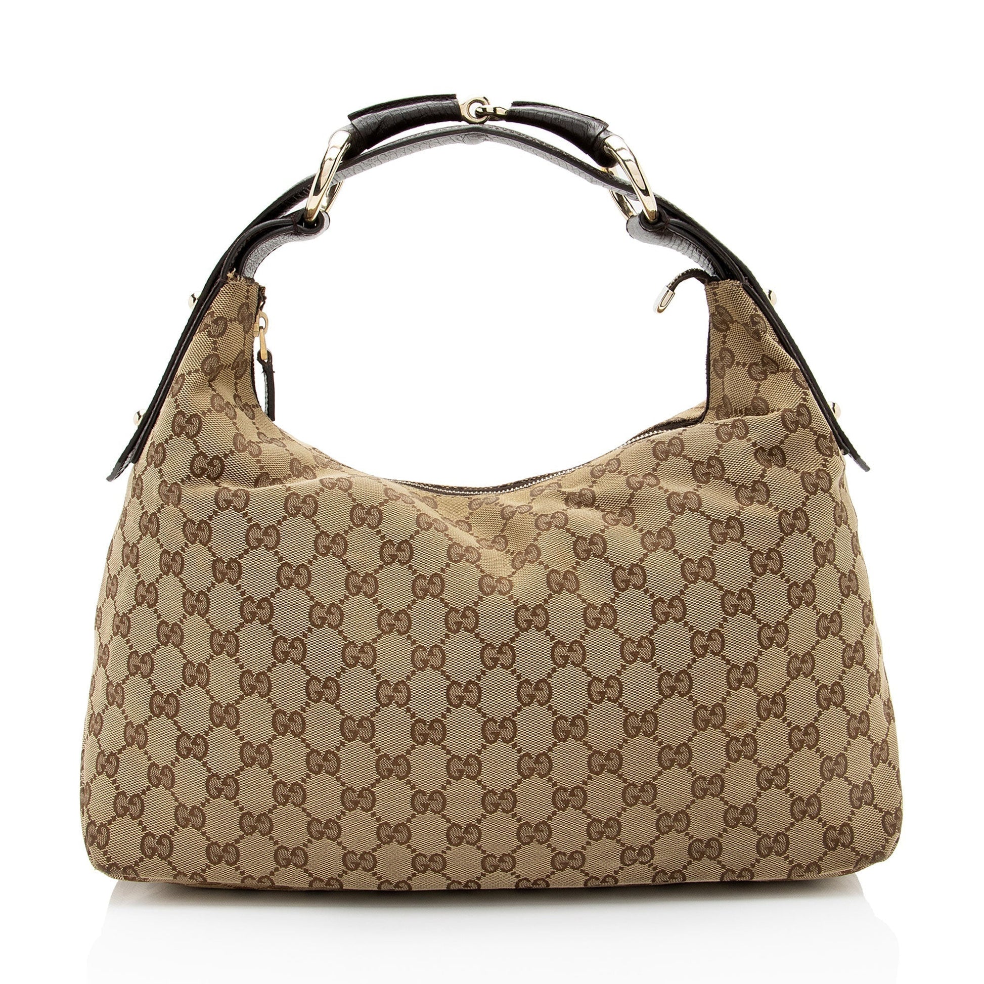 Gucci GG Horsebit SHF-V8RIx7 Leather Canvas Brown Beige Shoulder Bag
