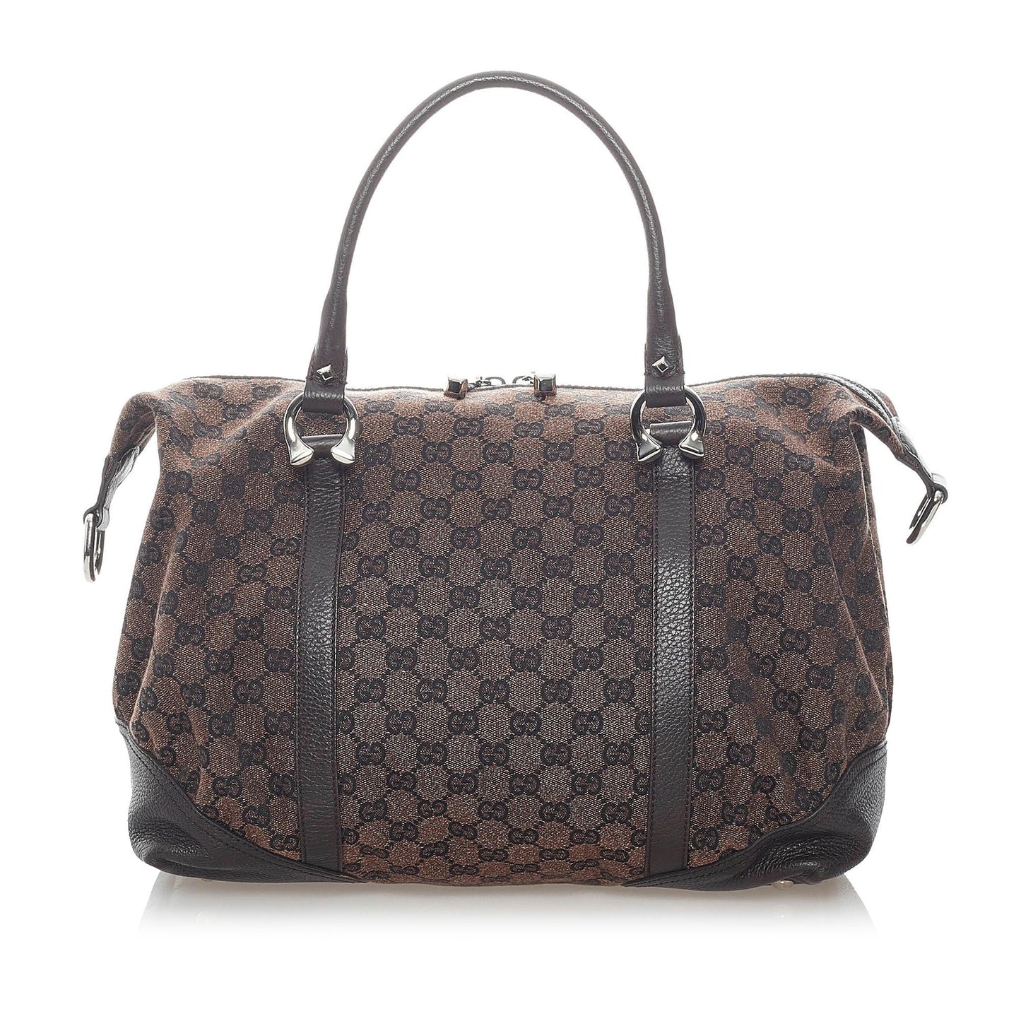 Gucci GG Horsebit Nail Boston SHG Canvas Brown Satchel Bag