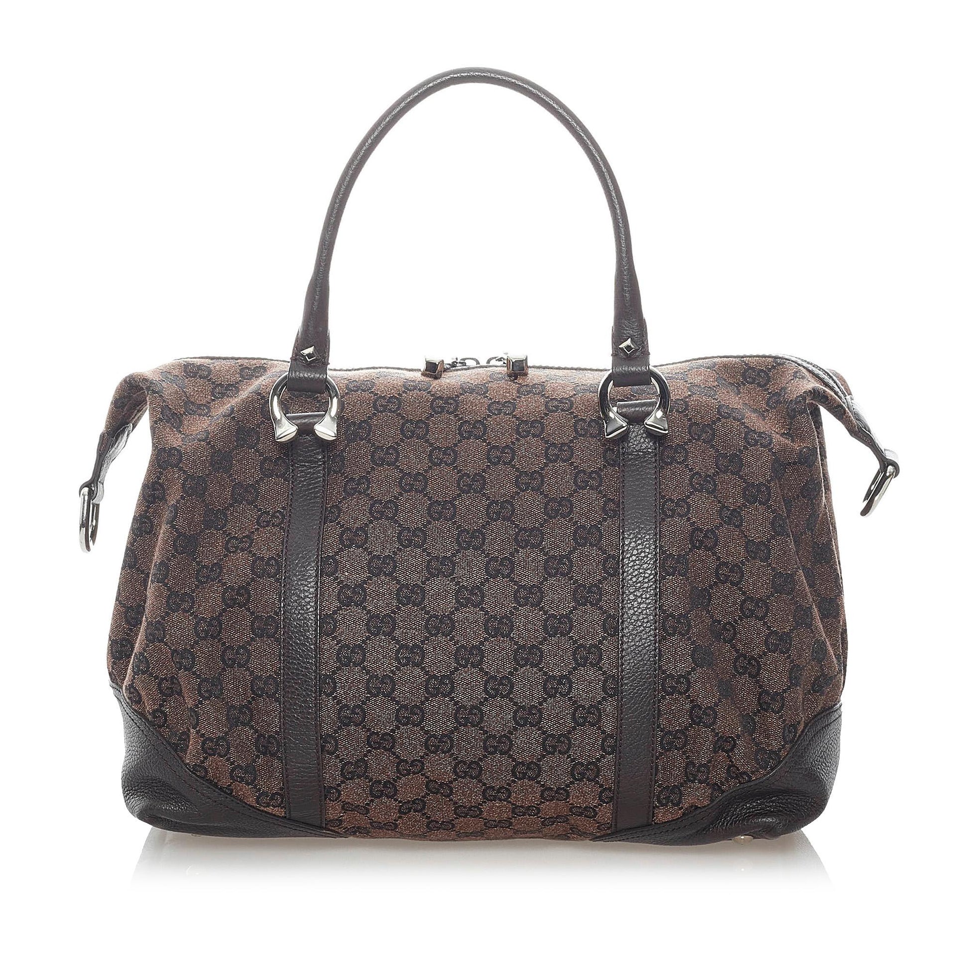 Gucci GG Horsebit Nail Boston SHG Canvas Brown Satchel Bag