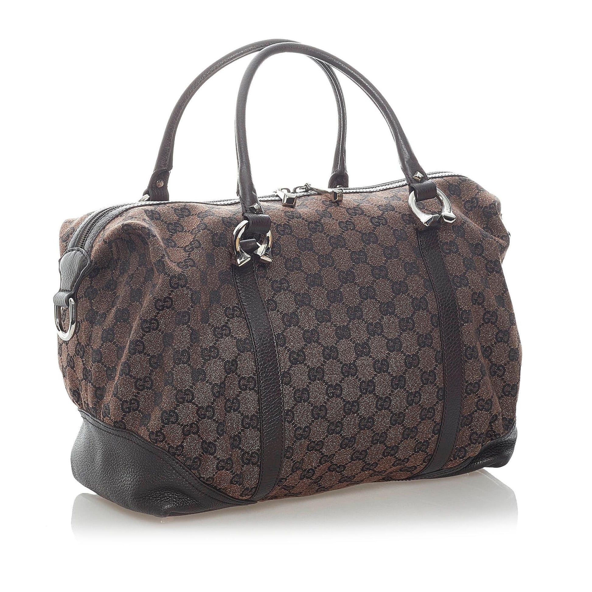 Gucci GG Horsebit Nail Boston SHG Canvas Brown Satchel Bag