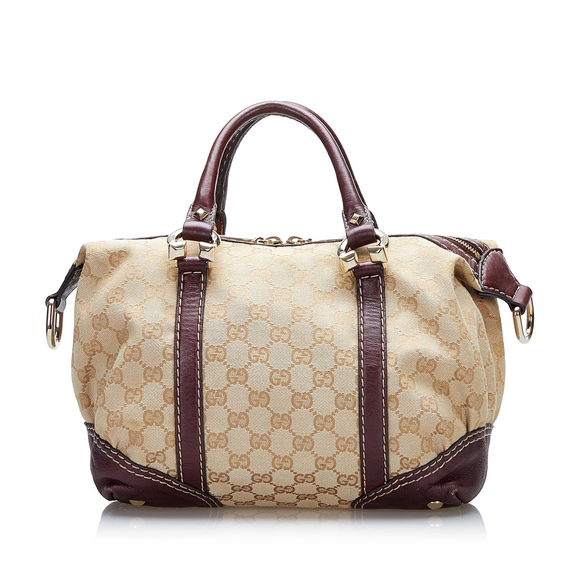 Gucci GG Horsebit Nail SHG Canvas Brown Satchel Bag