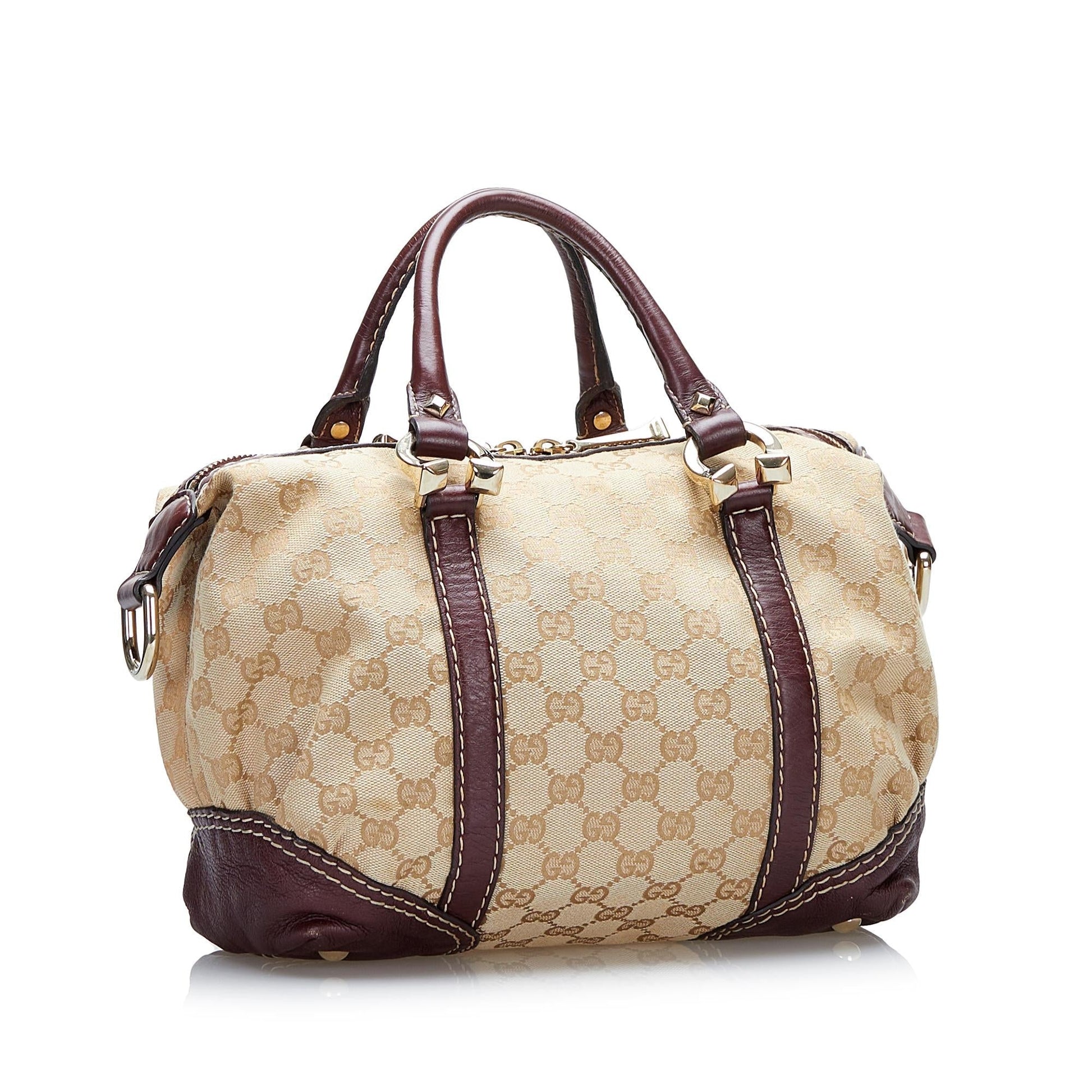 Gucci GG Horsebit Nail SHG Canvas Brown Satchel Bag