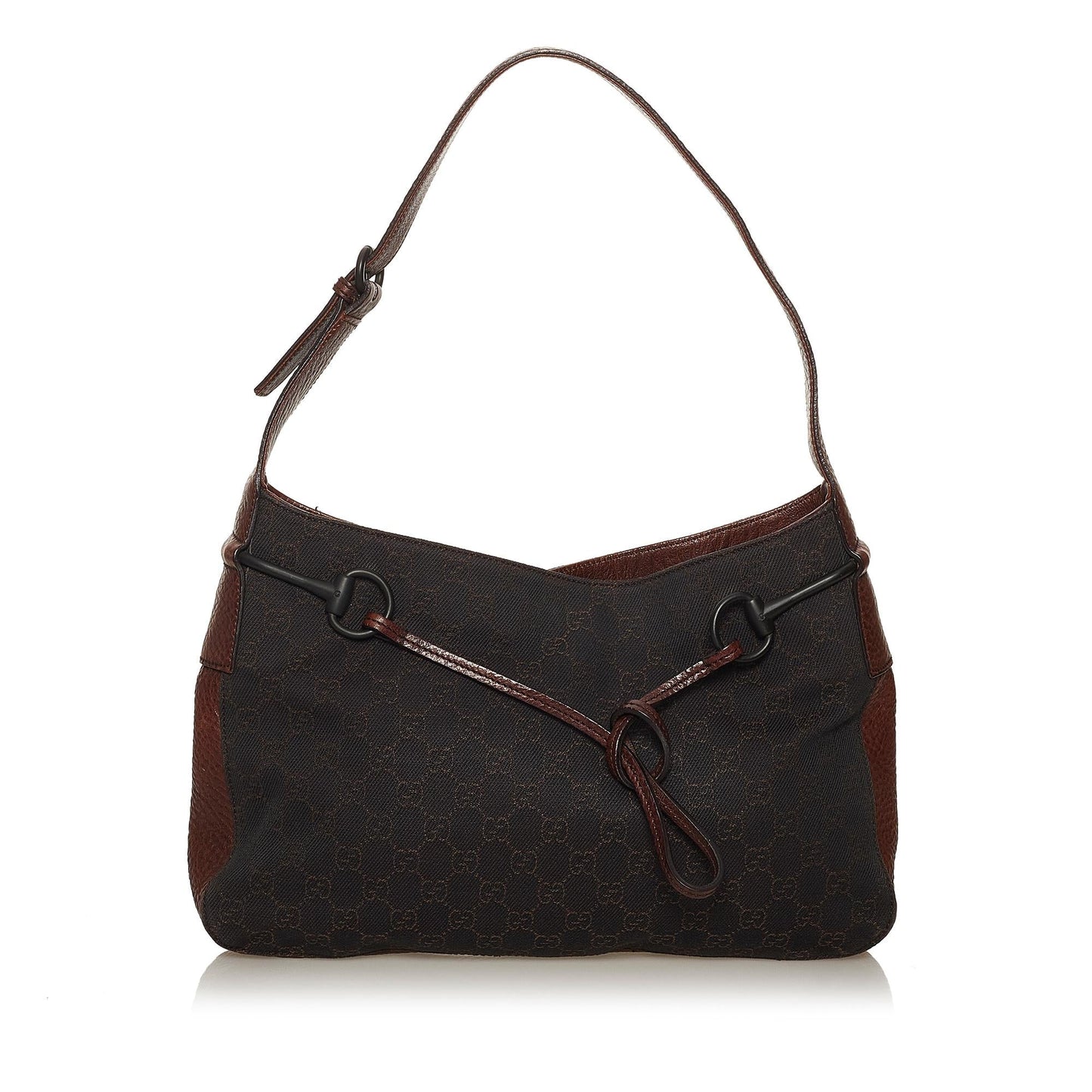 Gucci GG Horsebit SHG Canvas Calf Black Brown Shoulder Bag