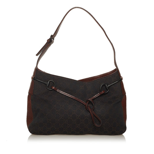 Gucci GG Horsebit SHG Canvas Calf Black Brown Shoulder Bag