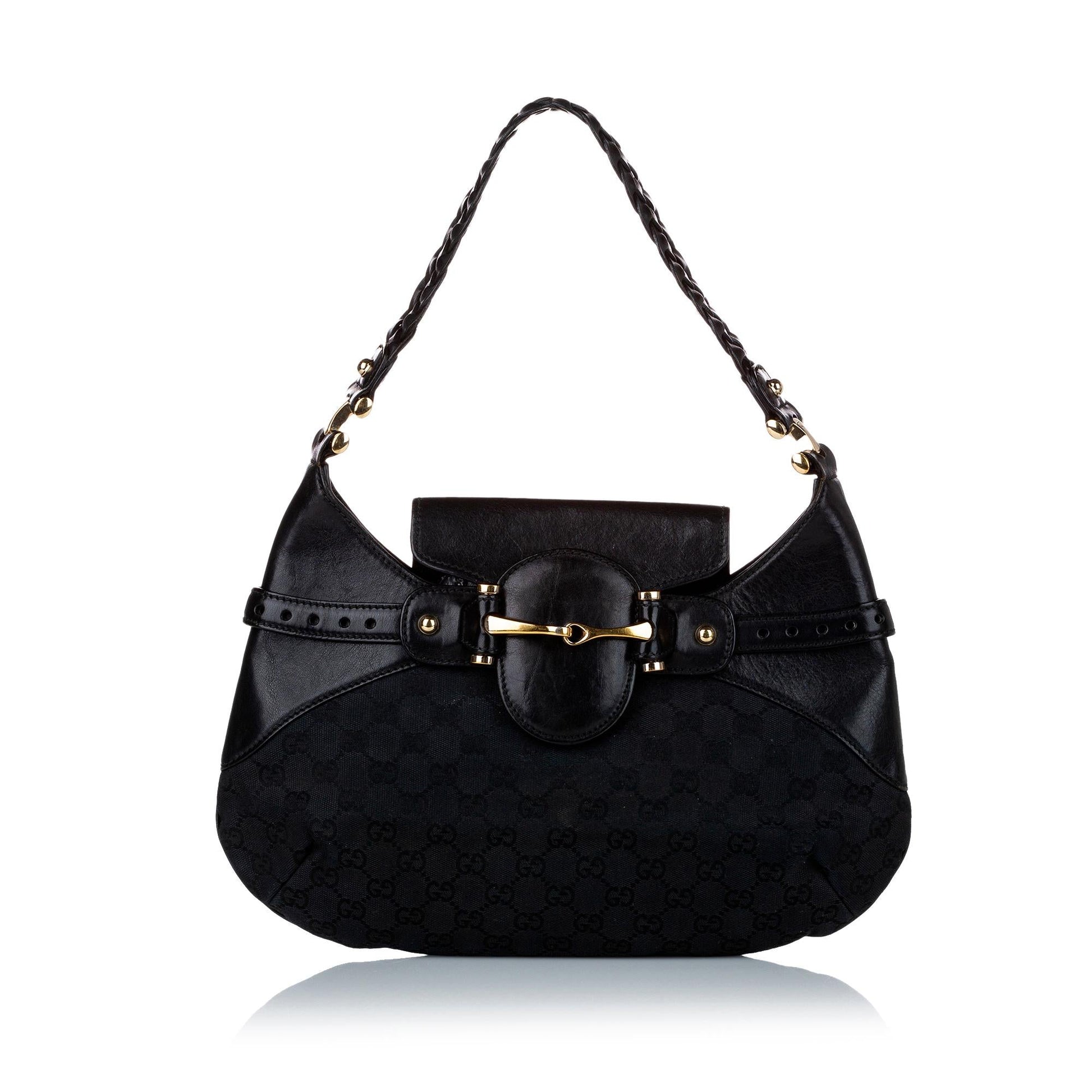 Gucci GG Horsebit SHG Canvas Calf Black Shoulder Bag Bag Shg