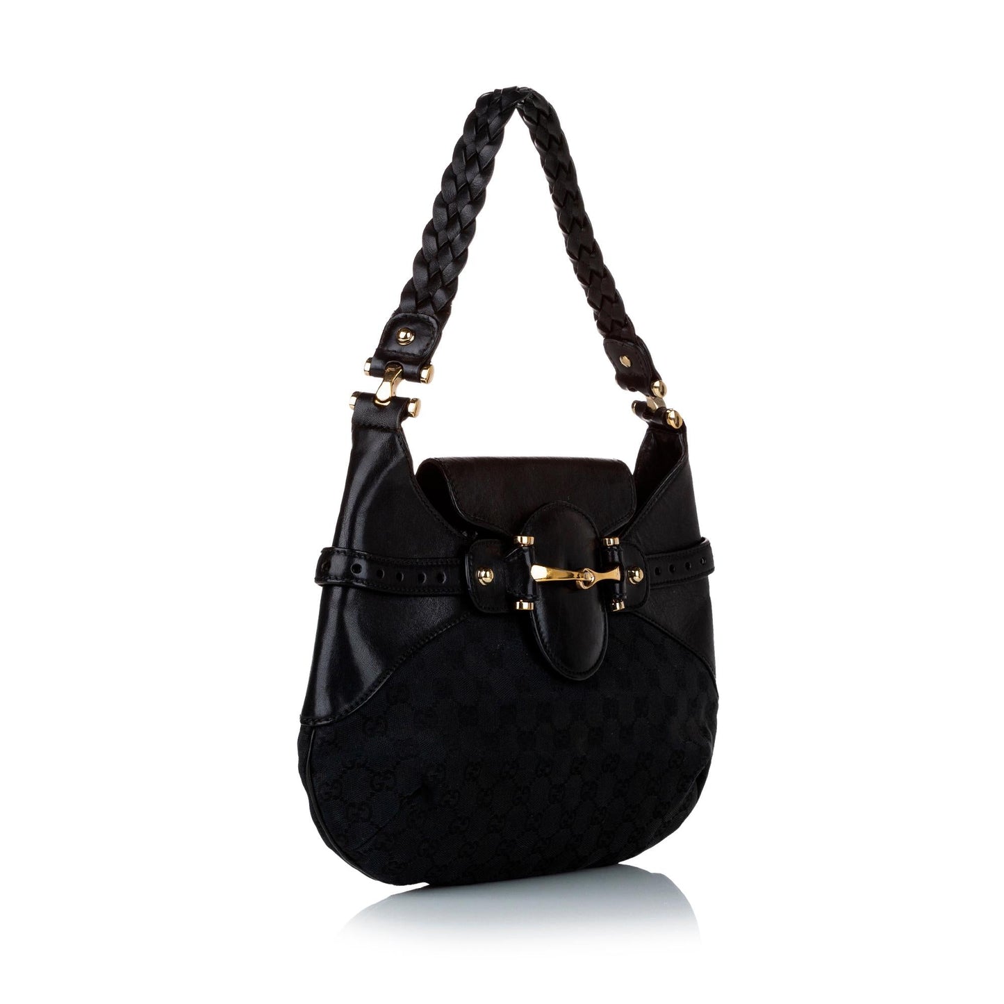 Gucci GG Horsebit SHG Canvas Calf Black Shoulder Bag Bag Shg