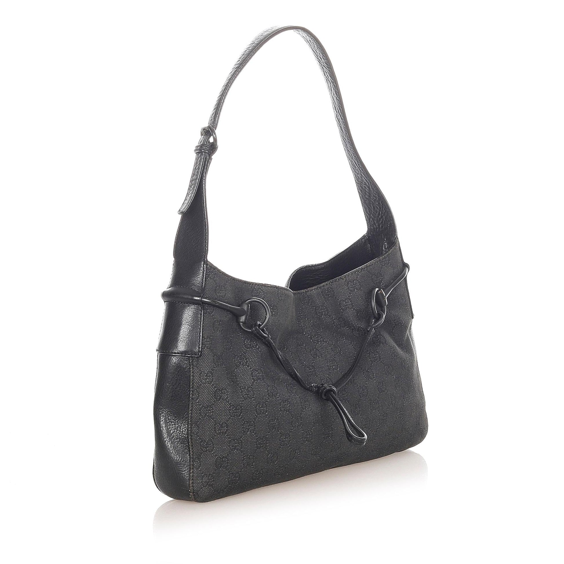 Gucci GG Horsebit SHG Canvas Black Shoulder Bag 3