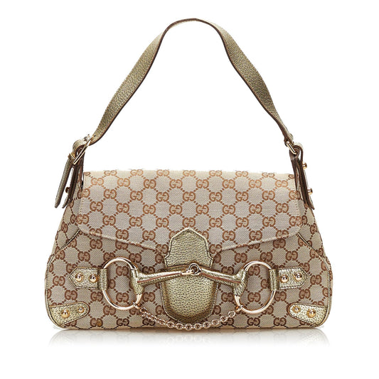 Gucci GG Horsebit SHG Canvas Grey Shoulder Bag