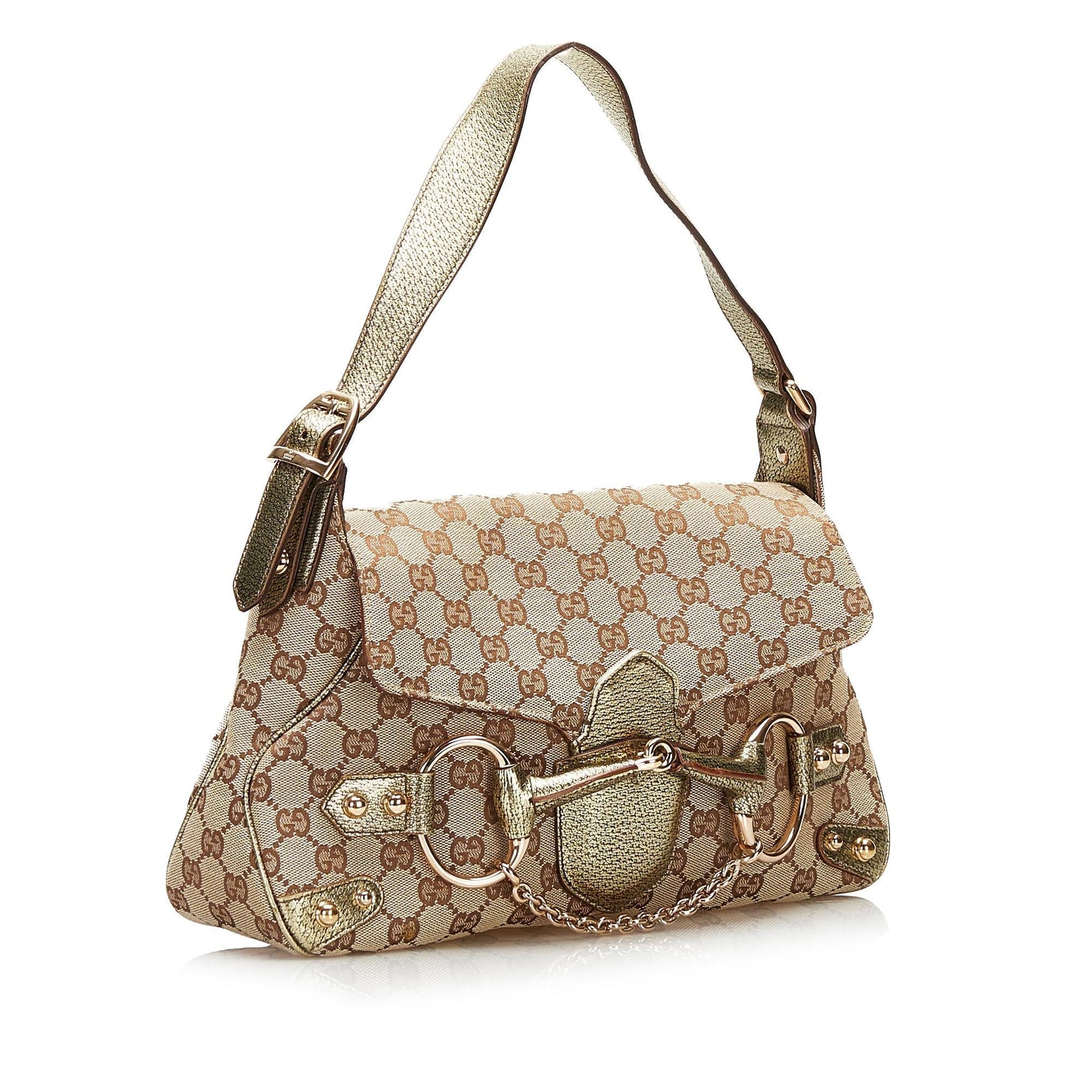 Gucci GG Horsebit SHG Canvas Grey Shoulder Bag