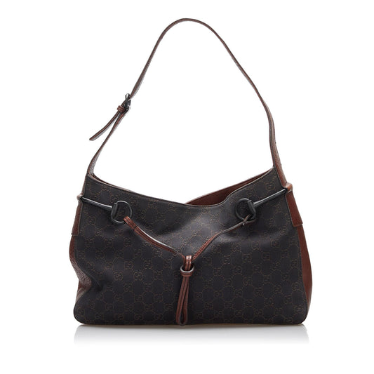 Gucci GG Horsebit SHG-JXZoIh Canvas Calf Brown Shoulder Bag