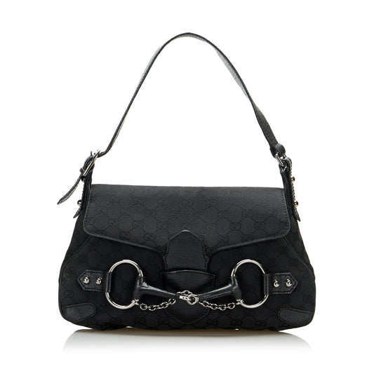 Gucci GG Horsebit SHG-Tiyfj5 Canvas Calf Black Shoulder Bag