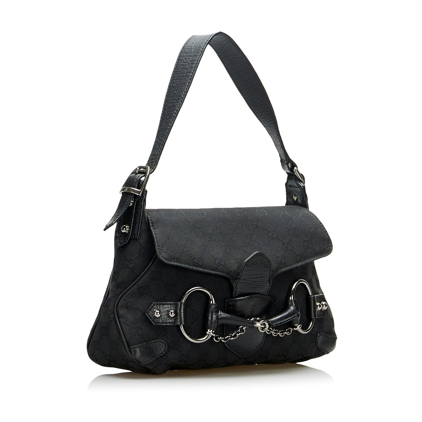 Gucci GG Horsebit SHG-Tiyfj5 Canvas Calf Black Shoulder Bag